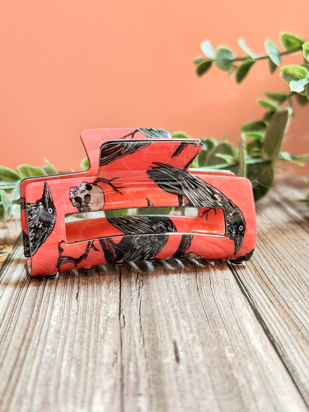 Pink raven/crow hair clip